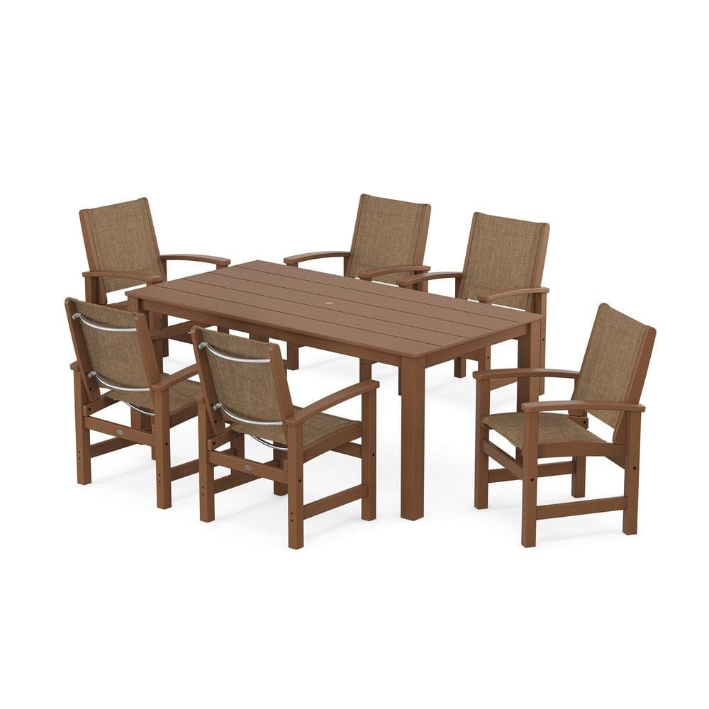 POLYWOOD® Outdoor Furniture Teak / Burlap Sling POLYWOOD® - Coastal 7-Piece Parsons Dining Set - PWS2275