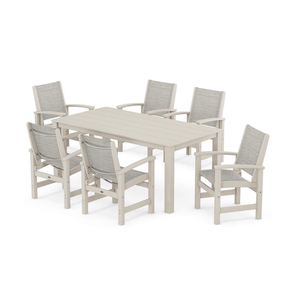 POLYWOOD® Outdoor Furniture Sand / Birch Sling POLYWOOD® - Coastal 7-Piece Parsons Dining Set - PWS2275