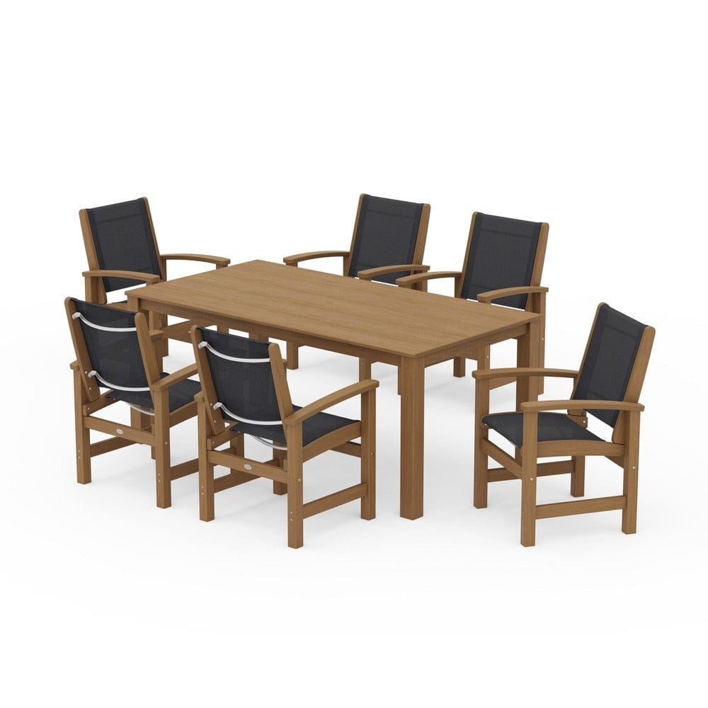 POLYWOOD® Outdoor Furniture Natural / Black Sling POLYWOOD® - Coastal 7-Piece Parsons Dining Set - PWS2275
