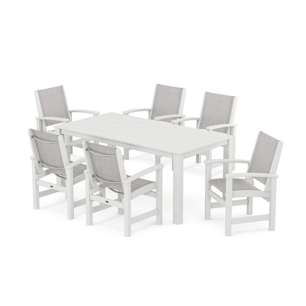 POLYWOOD® Outdoor Furniture White / Parchment Sling POLYWOOD® - Coastal 7-Piece Parsons Dining Set - PWS2275