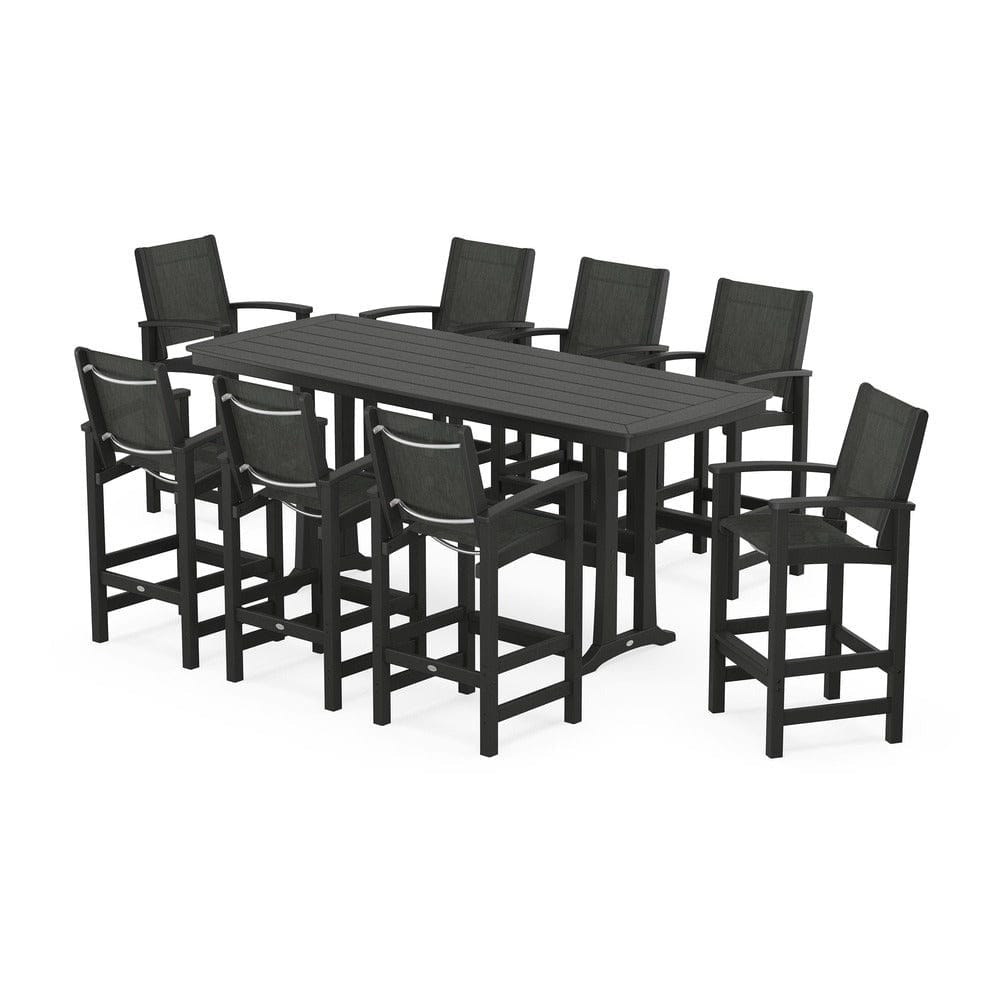 POLYWOOD® Outdoor Furniture Black / Ember Sling POLYWOOD® - Coastal 9-Piece Bar Set with Trestle Legs - PWS1948
