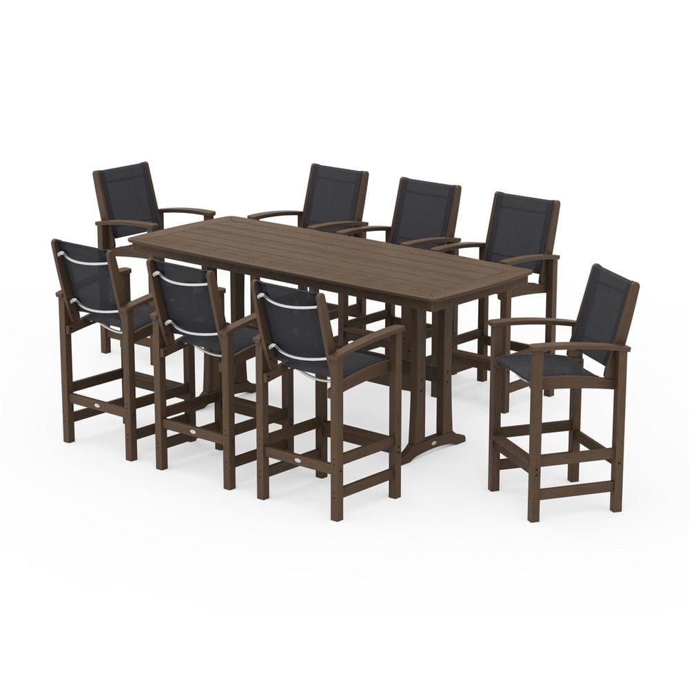 POLYWOOD® Outdoor Furniture POLYWOOD® - Coastal 9-Piece Bar Set with Trestle Legs - PWS1948
