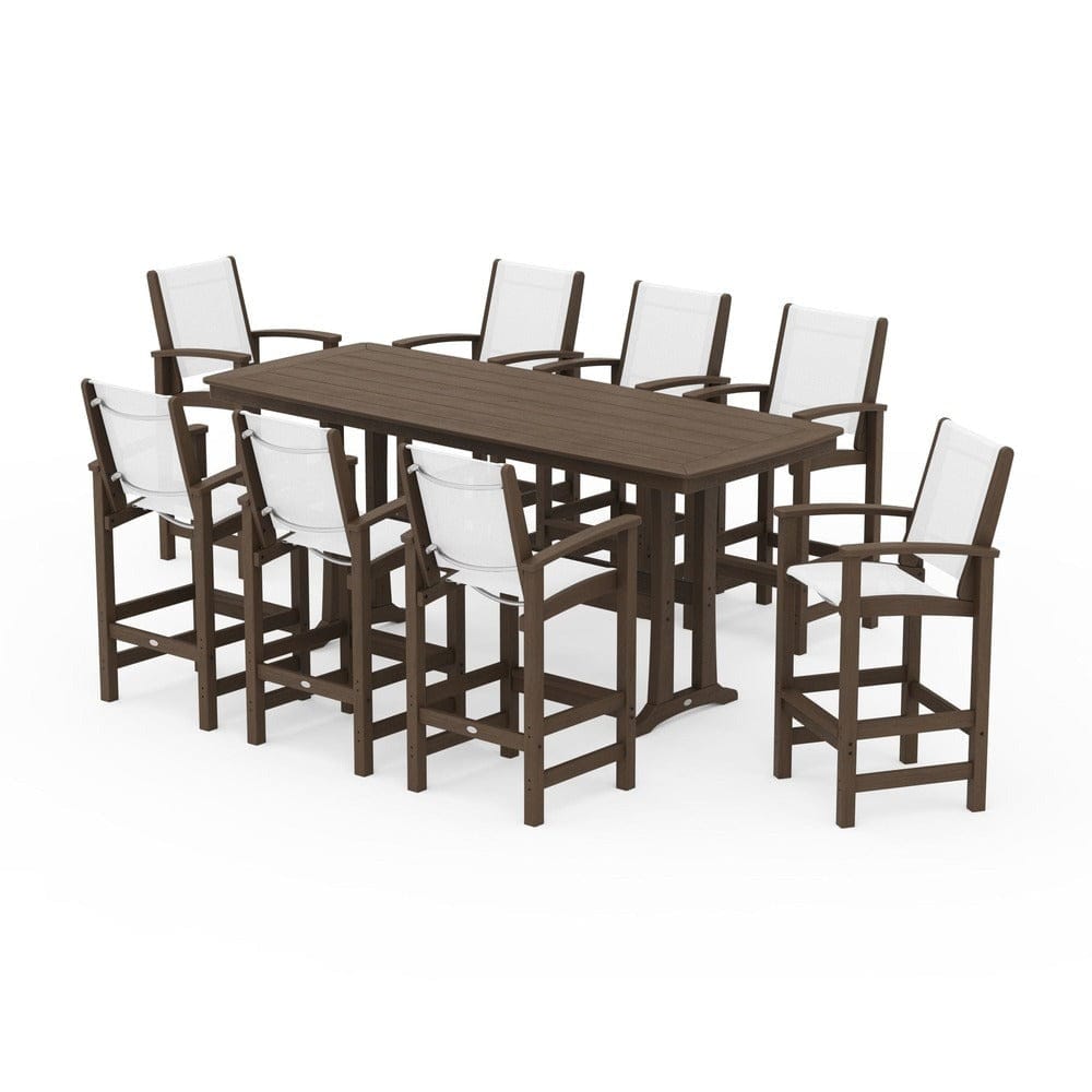POLYWOOD® Outdoor Furniture POLYWOOD® - Coastal 9-Piece Bar Set with Trestle Legs - PWS1948