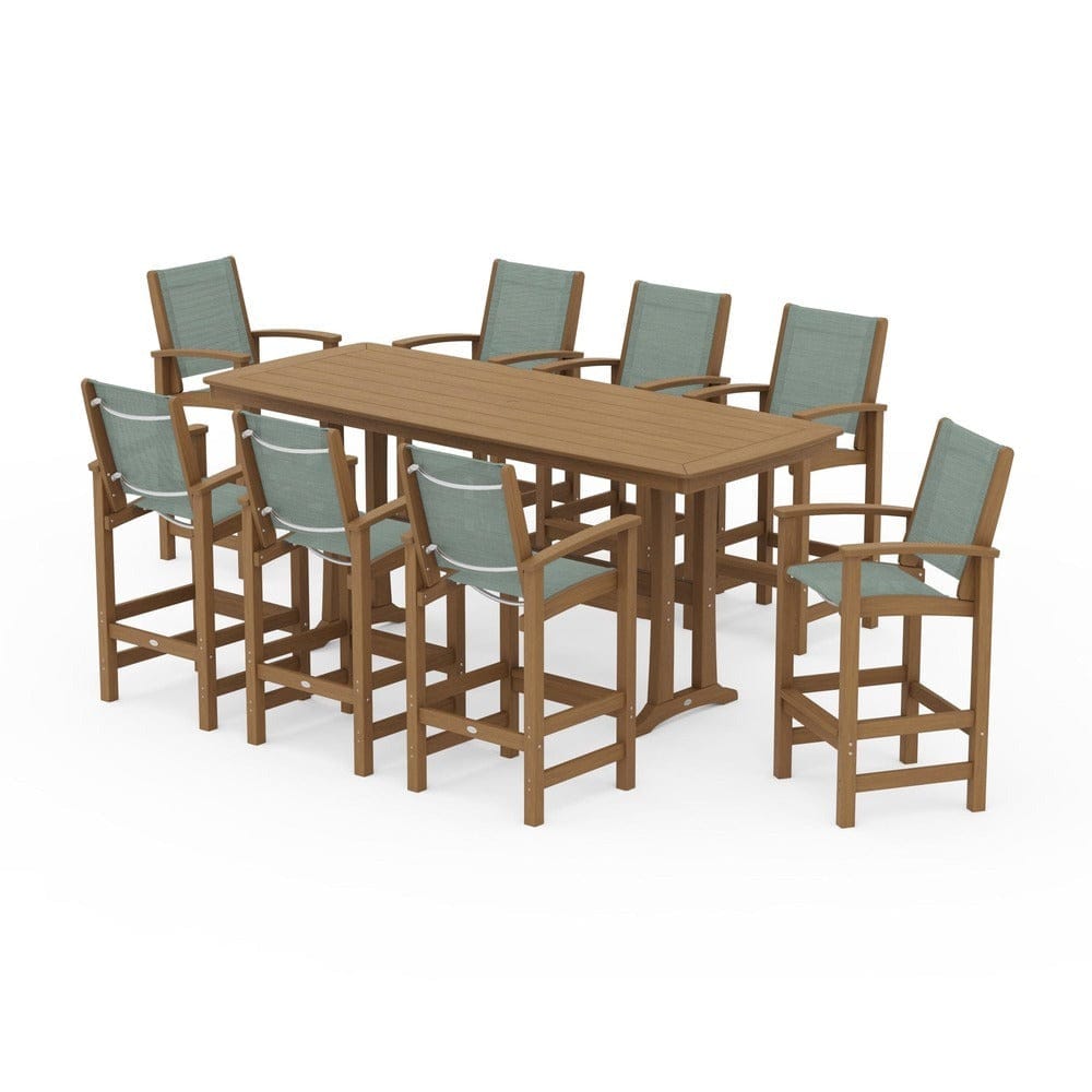 POLYWOOD® Outdoor Furniture POLYWOOD® - Coastal 9-Piece Bar Set with Trestle Legs - PWS1948