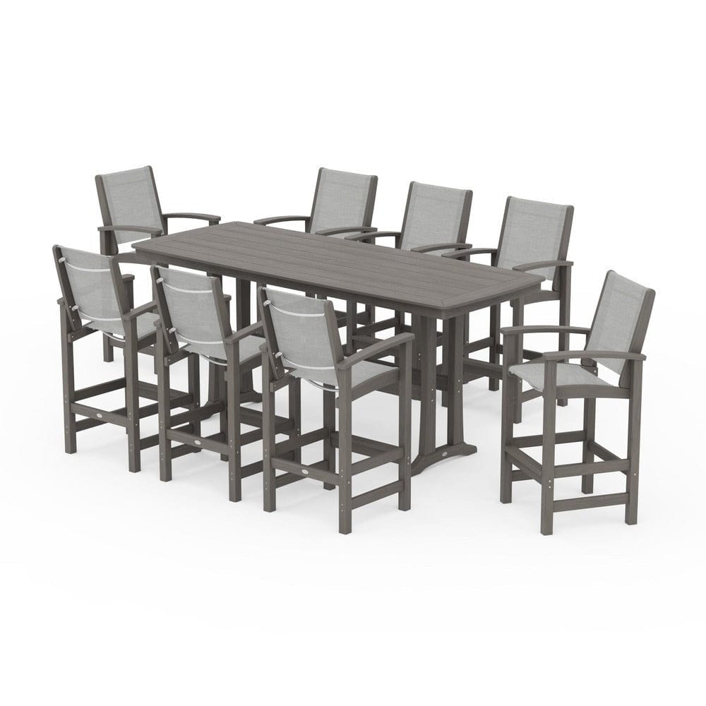 POLYWOOD® Outdoor Furniture POLYWOOD® - Coastal 9-Piece Bar Set with Trestle Legs - PWS1948