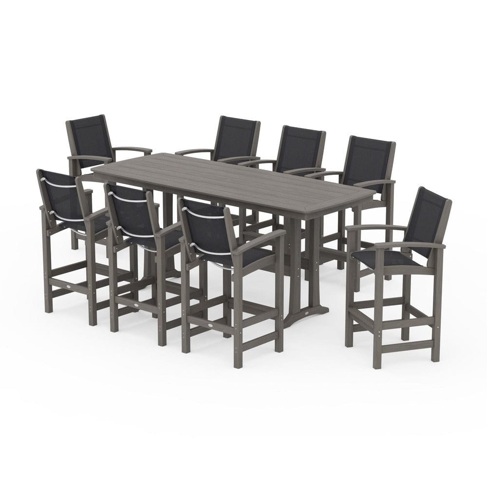 POLYWOOD® Outdoor Furniture POLYWOOD® - Coastal 9-Piece Bar Set with Trestle Legs - PWS1948
