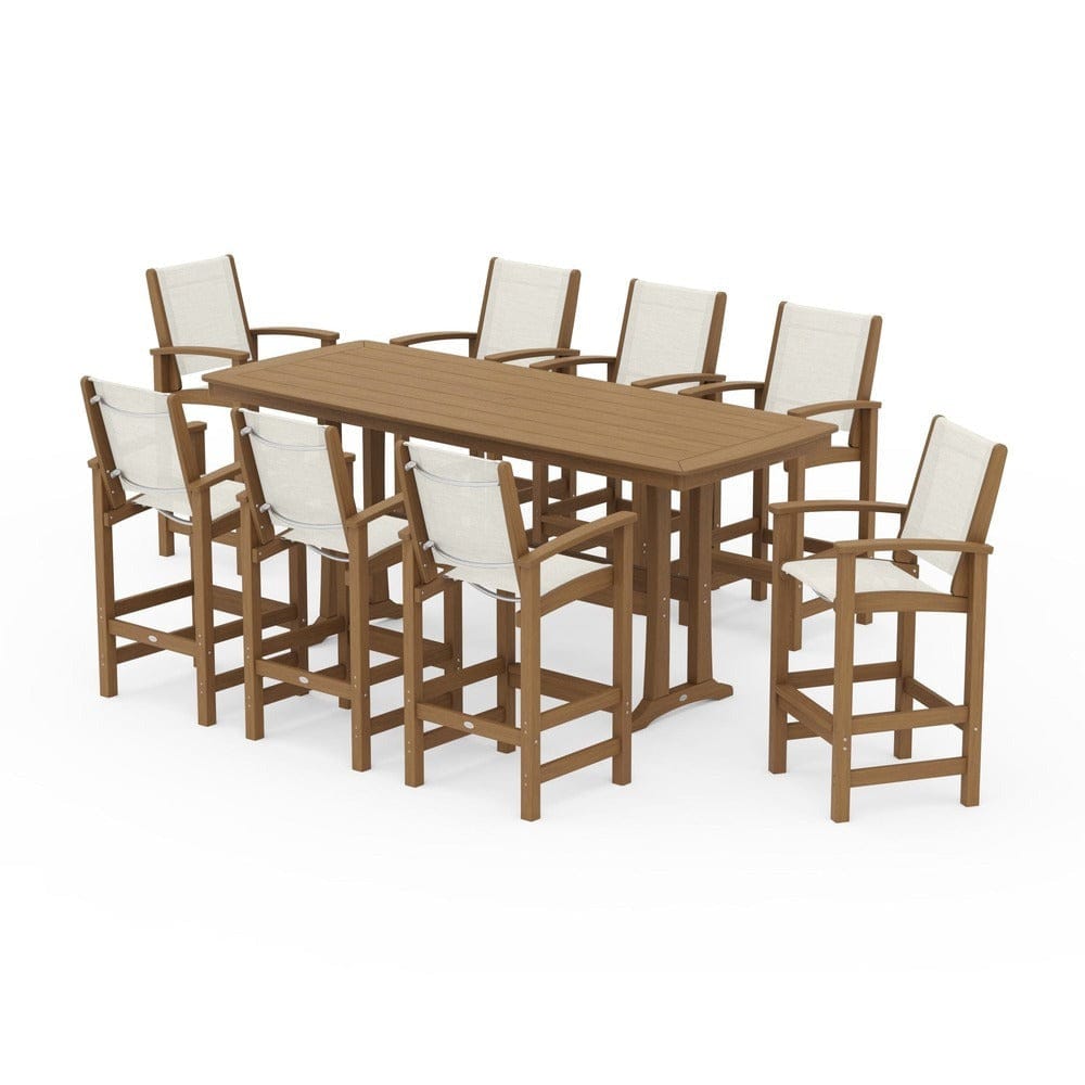 POLYWOOD® Outdoor Furniture POLYWOOD® - Coastal 9-Piece Bar Set with Trestle Legs - PWS1948