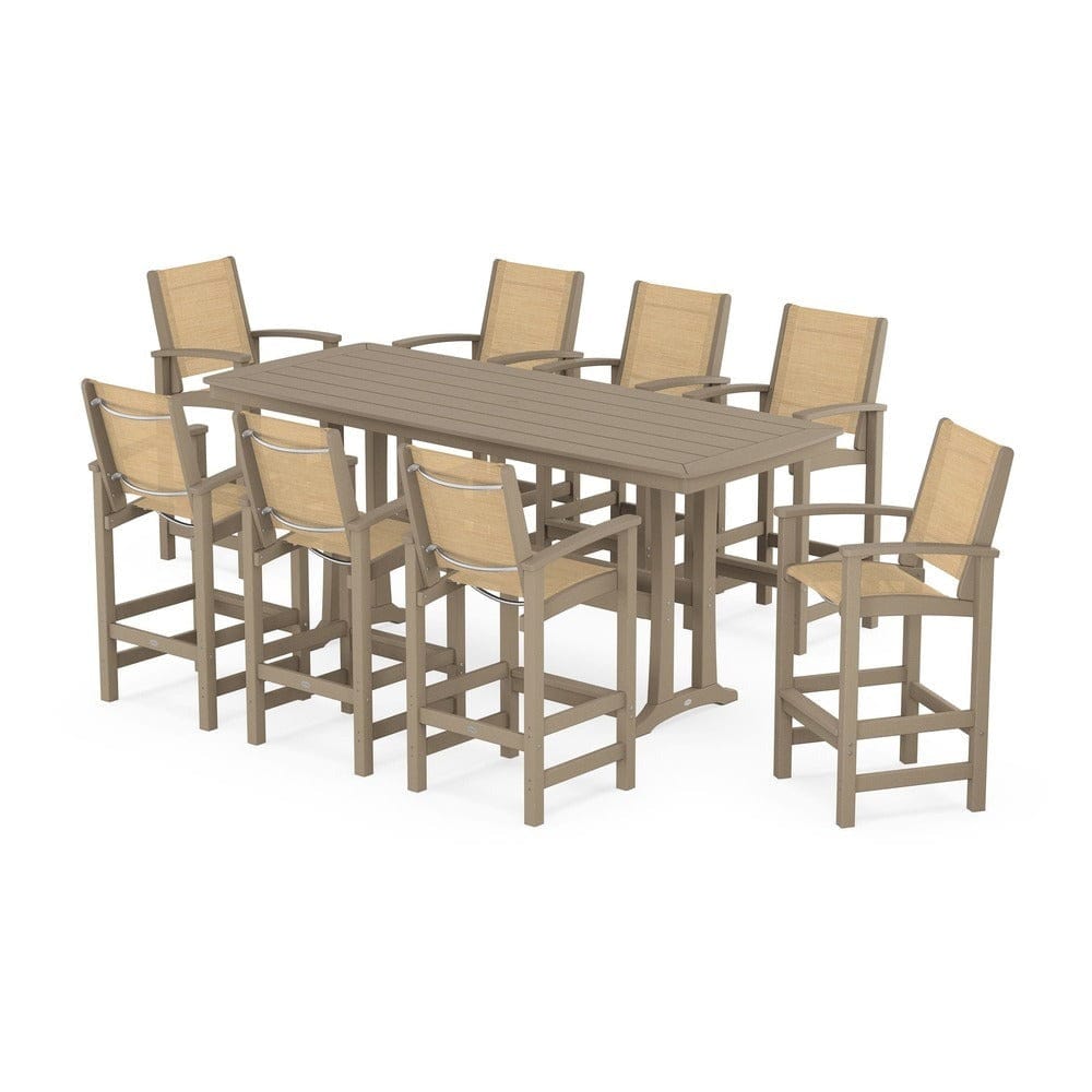 POLYWOOD® Outdoor Furniture POLYWOOD® - Coastal 9-Piece Bar Set with Trestle Legs - PWS1948