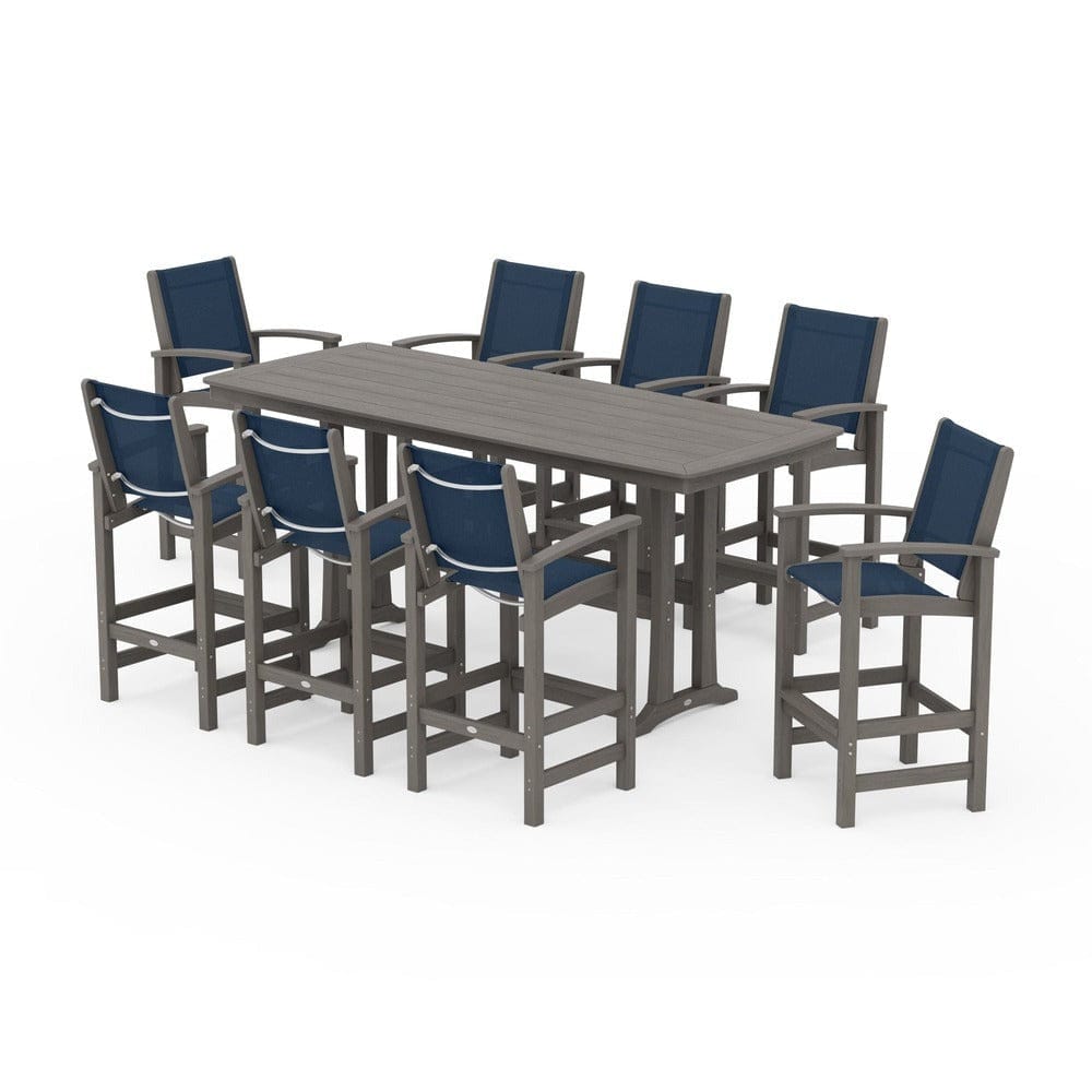 POLYWOOD® Outdoor Furniture POLYWOOD® - Coastal 9-Piece Bar Set with Trestle Legs - PWS1948