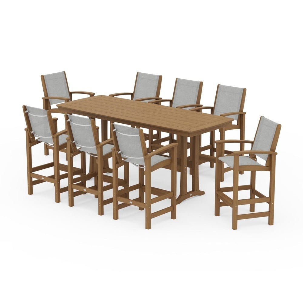 POLYWOOD® Outdoor Furniture POLYWOOD® - Coastal 9-Piece Bar Set with Trestle Legs - PWS1948