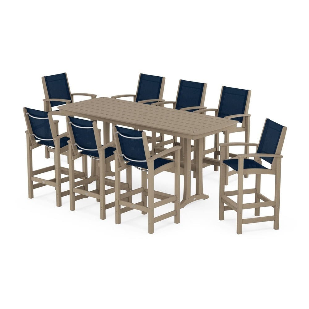 POLYWOOD® Outdoor Furniture POLYWOOD® - Coastal 9-Piece Bar Set with Trestle Legs - PWS1948