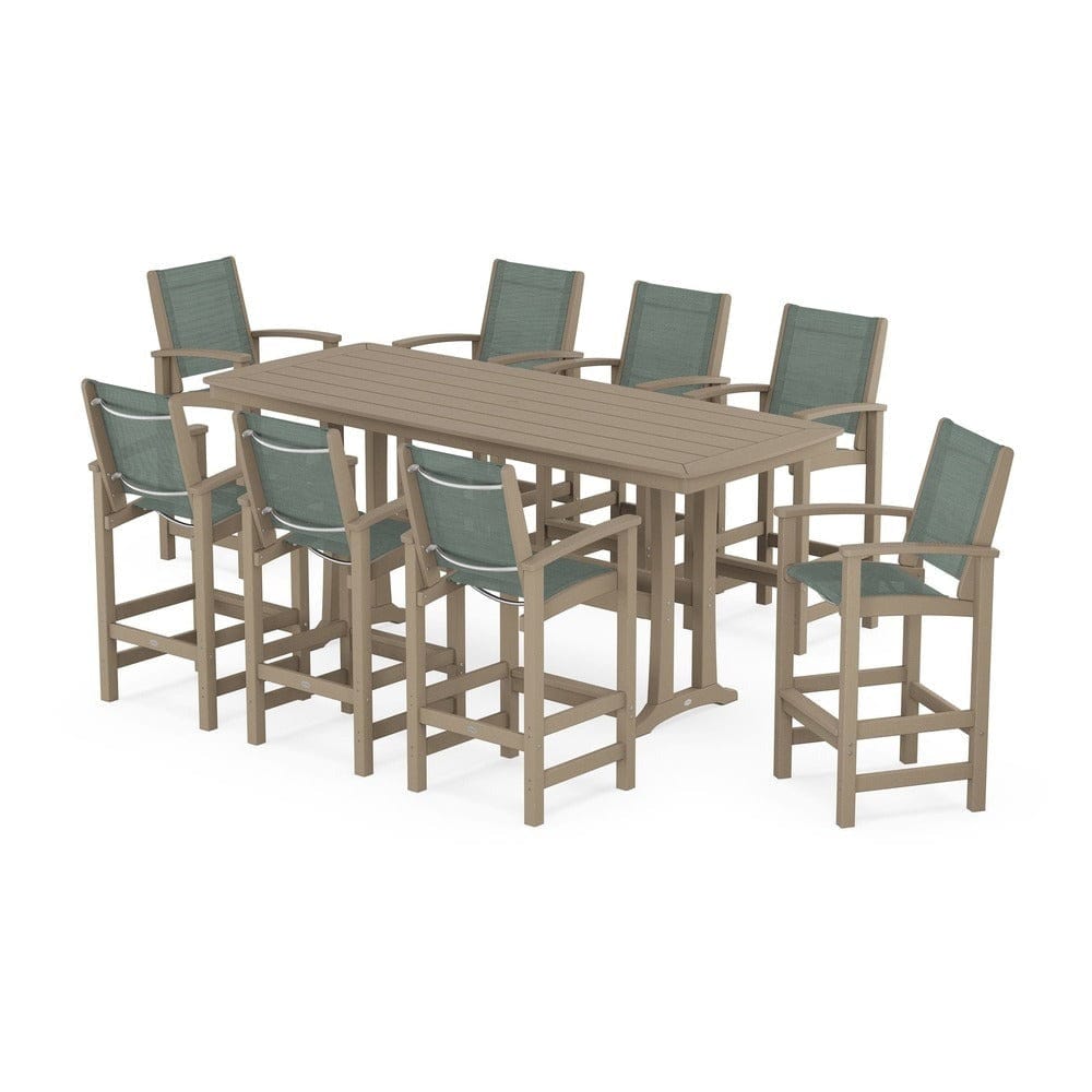 POLYWOOD® Outdoor Furniture POLYWOOD® - Coastal 9-Piece Bar Set with Trestle Legs - PWS1948
