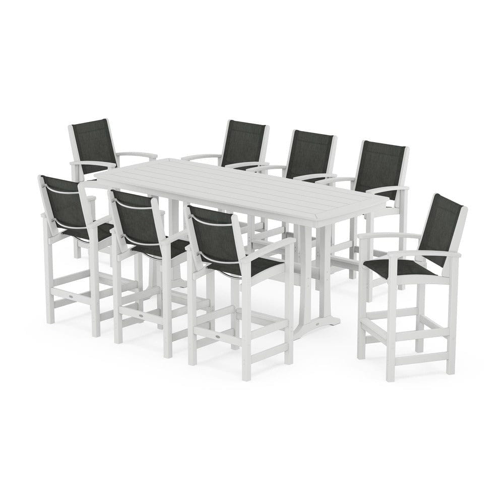 POLYWOOD® Outdoor Furniture White / Ember Sling POLYWOOD® - Coastal 9-Piece Bar Set with Trestle Legs - PWS1948