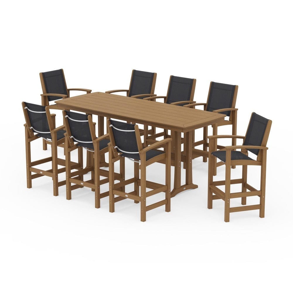POLYWOOD® Outdoor Furniture POLYWOOD® - Coastal 9-Piece Bar Set with Trestle Legs - PWS1948
