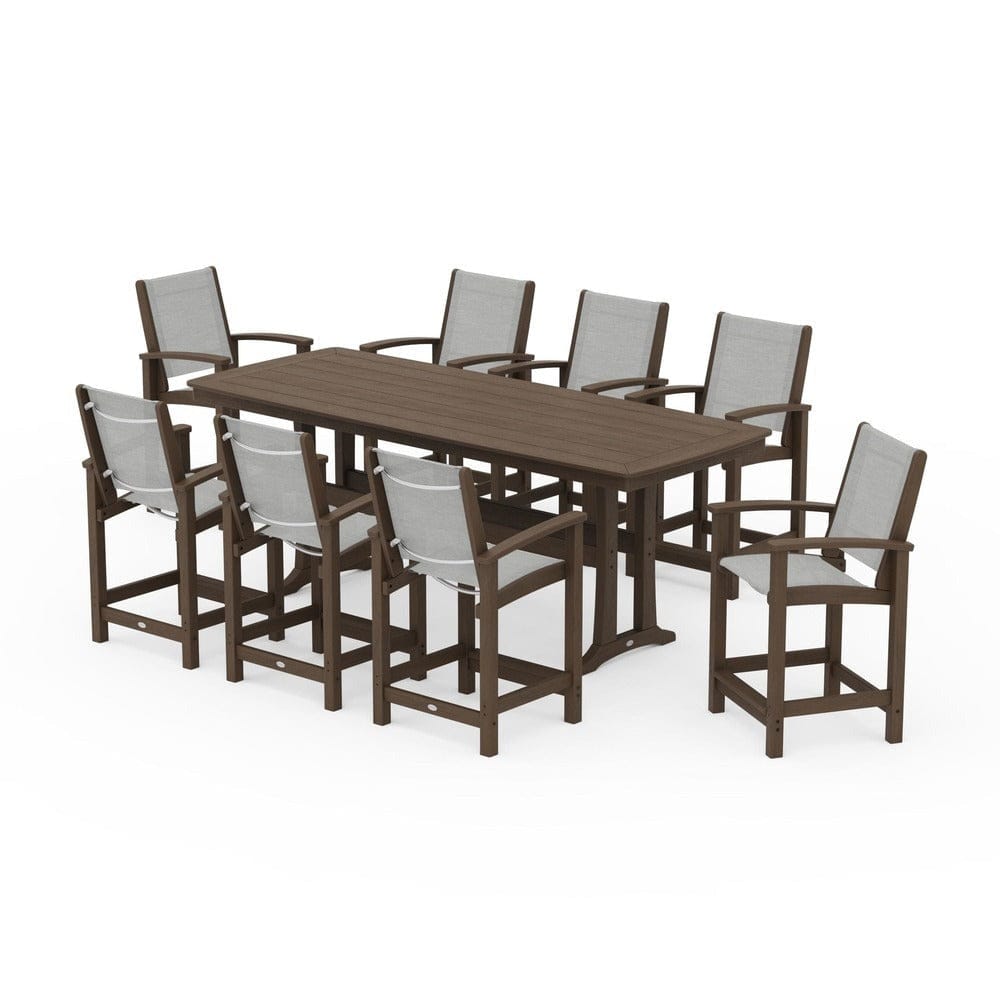 POLYWOOD® Outdoor Furniture POLYWOOD® - Coastal 9-Piece Counter Set with Trestle Legs - PWS1931
