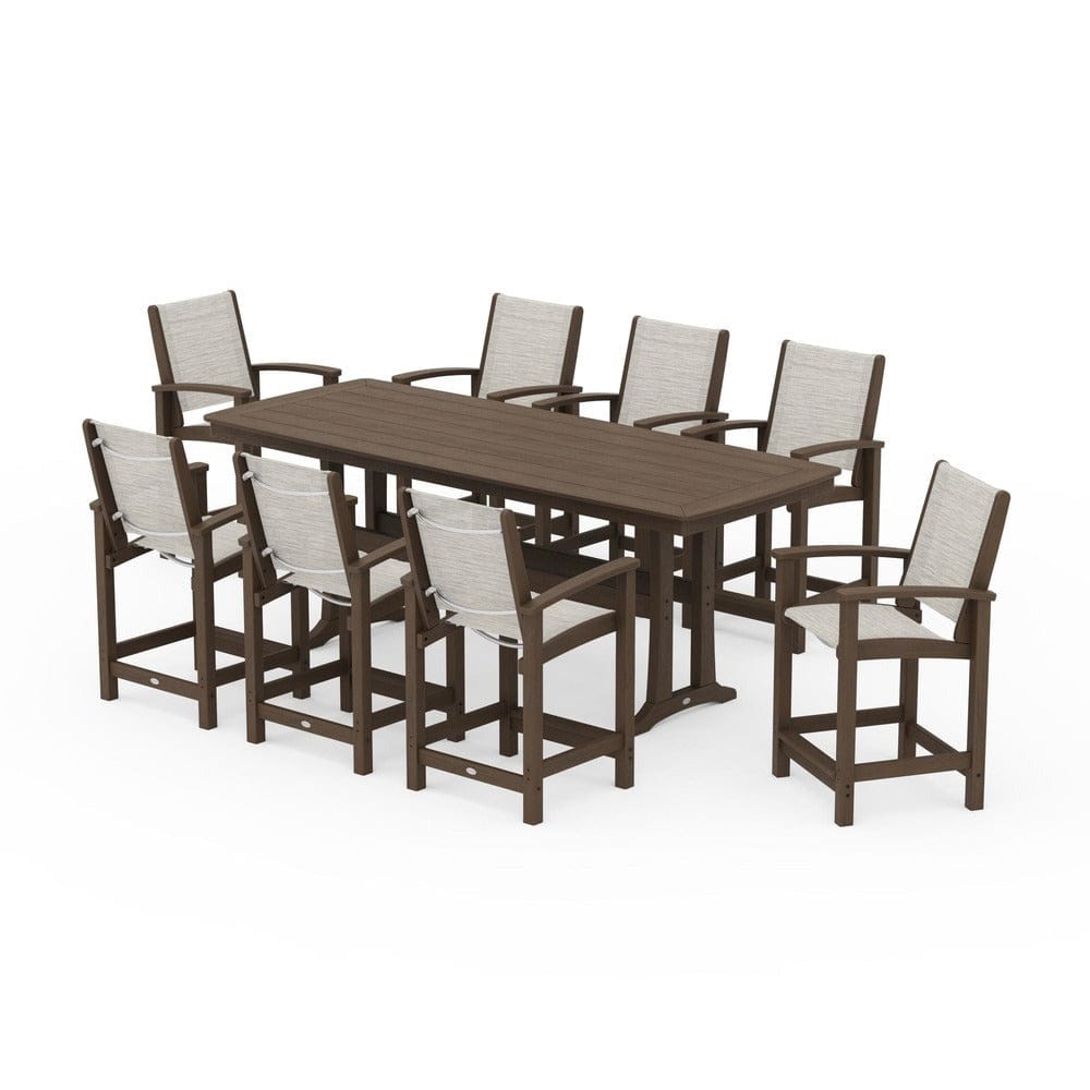 POLYWOOD® Outdoor Furniture POLYWOOD® - Coastal 9-Piece Counter Set with Trestle Legs - PWS1931