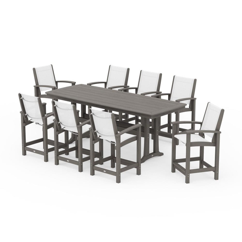 POLYWOOD® Outdoor Furniture POLYWOOD® - Coastal 9-Piece Counter Set with Trestle Legs - PWS1931