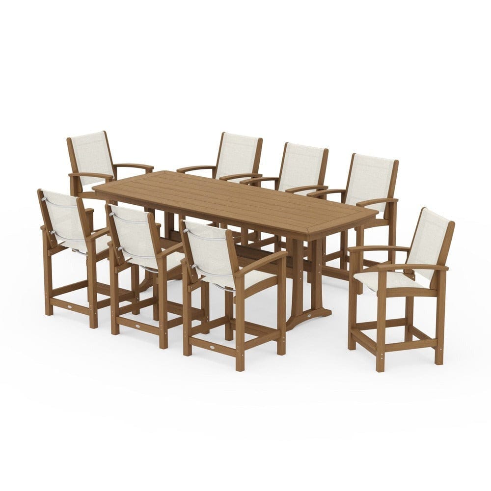 POLYWOOD® Outdoor Furniture POLYWOOD® - Coastal 9-Piece Counter Set with Trestle Legs - PWS1931