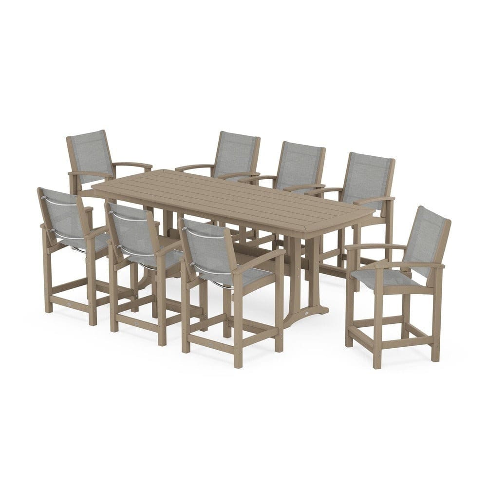 POLYWOOD® Outdoor Furniture POLYWOOD® - Coastal 9-Piece Counter Set with Trestle Legs - PWS1931