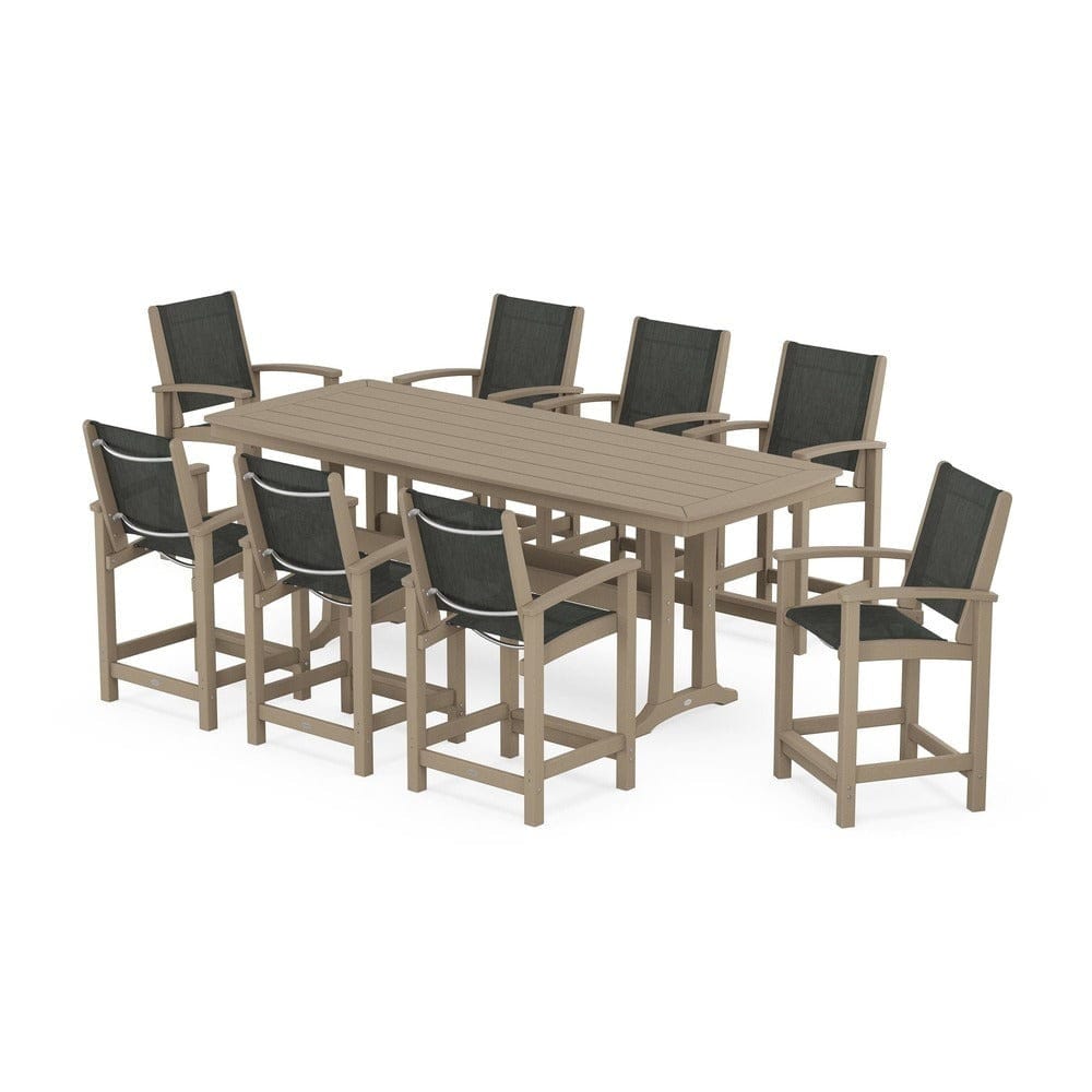 POLYWOOD® Outdoor Furniture POLYWOOD® - Coastal 9-Piece Counter Set with Trestle Legs - PWS1931