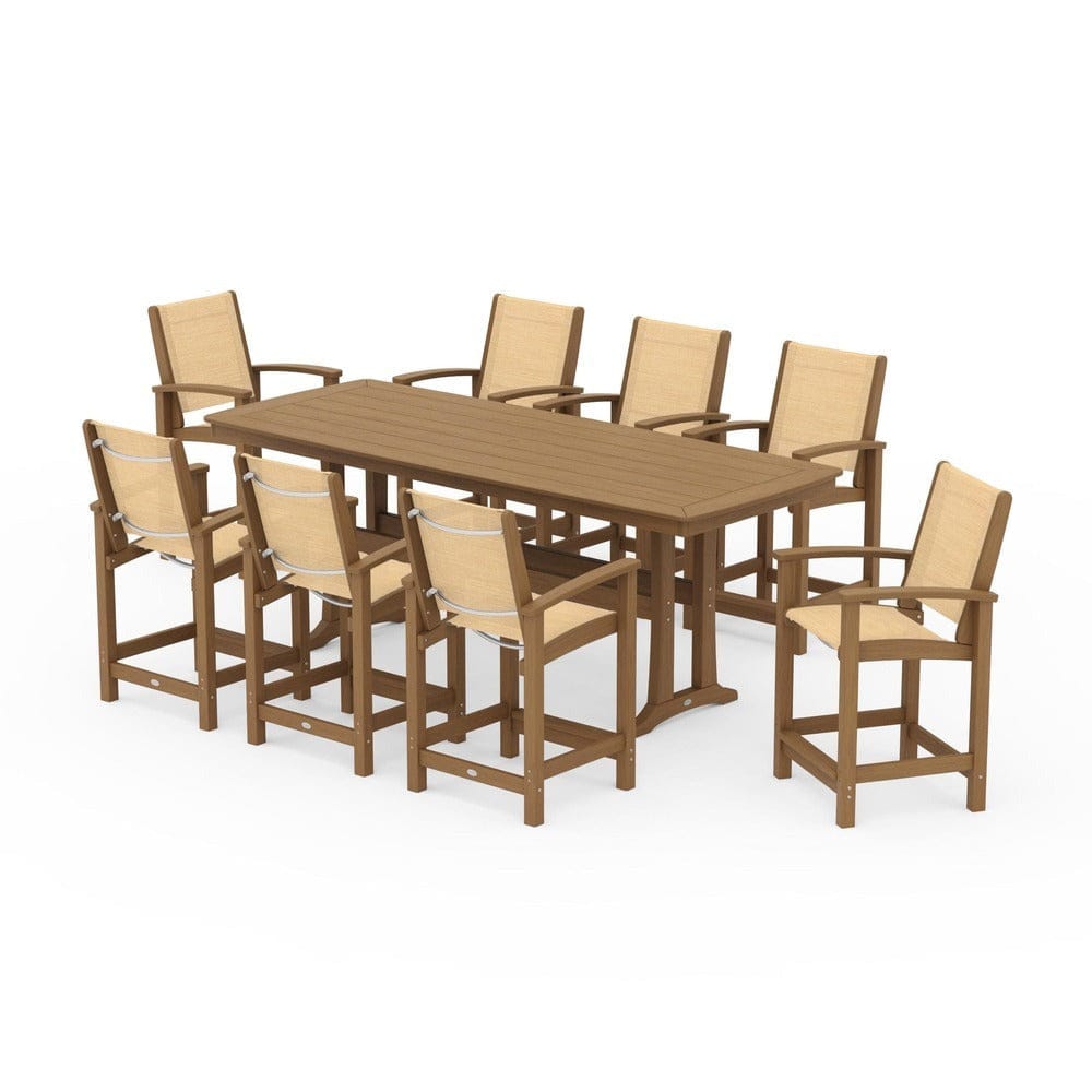 POLYWOOD® Outdoor Furniture POLYWOOD® - Coastal 9-Piece Counter Set with Trestle Legs - PWS1931