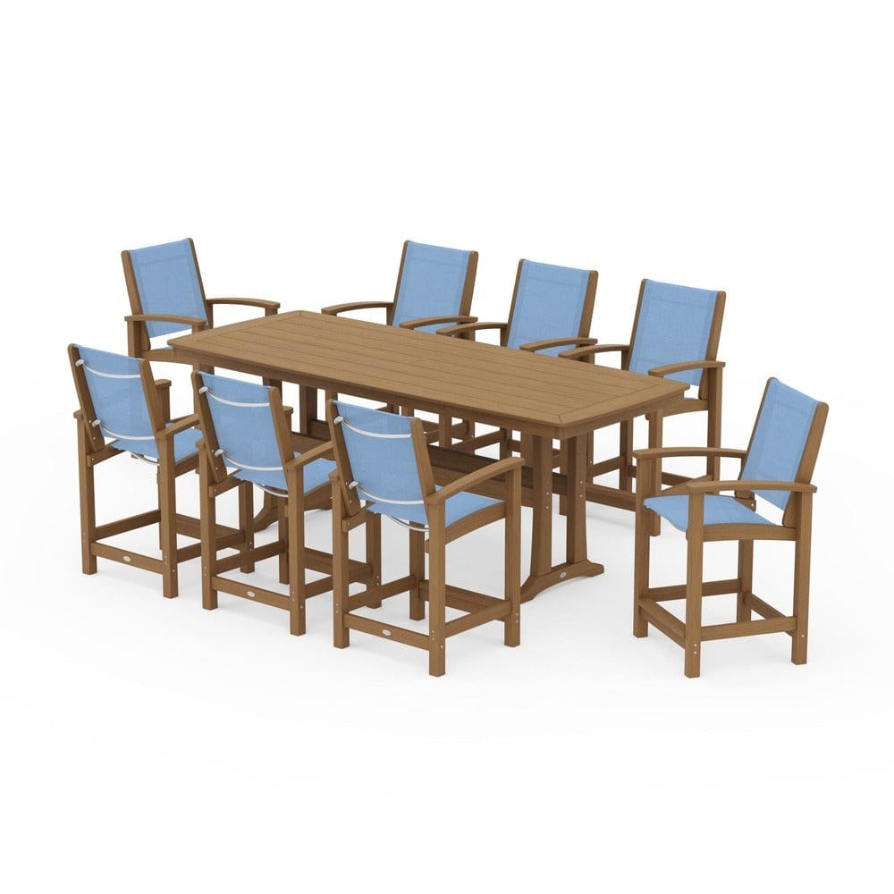 POLYWOOD® Outdoor Furniture POLYWOOD® - Coastal 9-Piece Counter Set with Trestle Legs - PWS1931