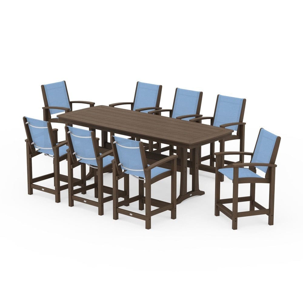 POLYWOOD® Outdoor Furniture POLYWOOD® - Coastal 9-Piece Counter Set with Trestle Legs - PWS1931