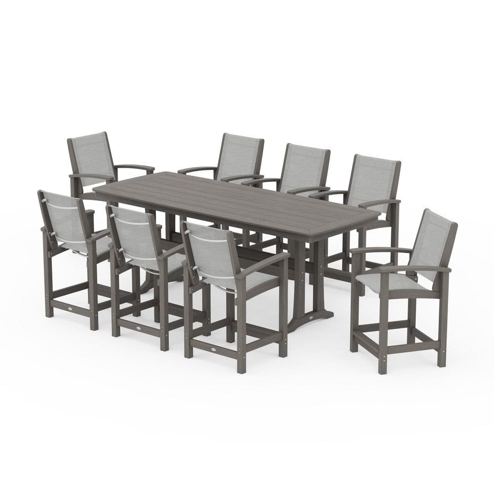 POLYWOOD® Outdoor Furniture POLYWOOD® - Coastal 9-Piece Counter Set with Trestle Legs - PWS1931