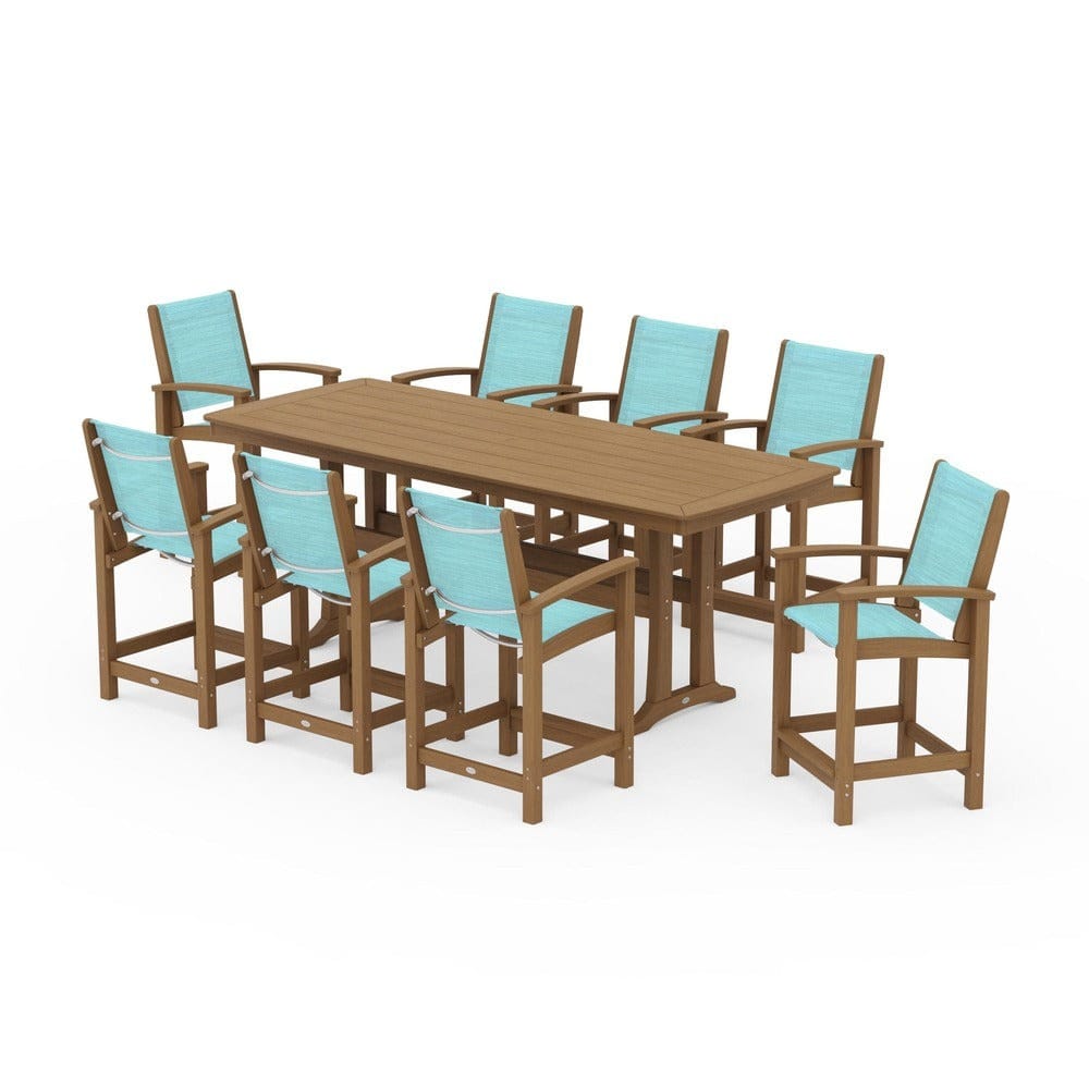 POLYWOOD® Outdoor Furniture POLYWOOD® - Coastal 9-Piece Counter Set with Trestle Legs - PWS1931
