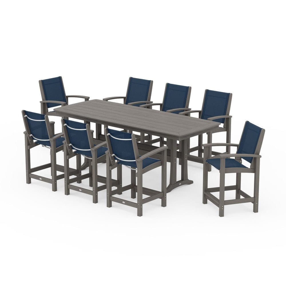 POLYWOOD® Outdoor Furniture POLYWOOD® - Coastal 9-Piece Counter Set with Trestle Legs - PWS1931
