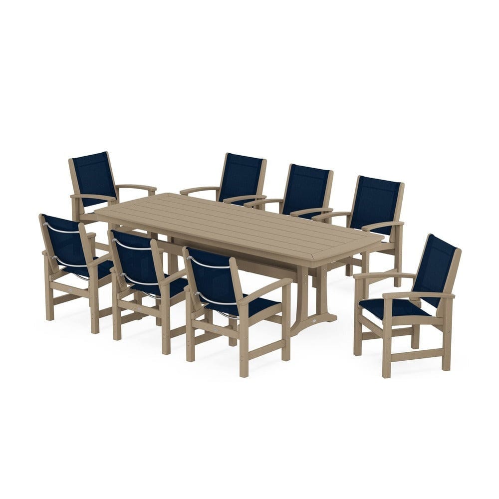 POLYWOOD® Outdoor Furniture POLYWOOD® - Coastal 9-Piece Dining Set with Trestle Legs - PWS1502