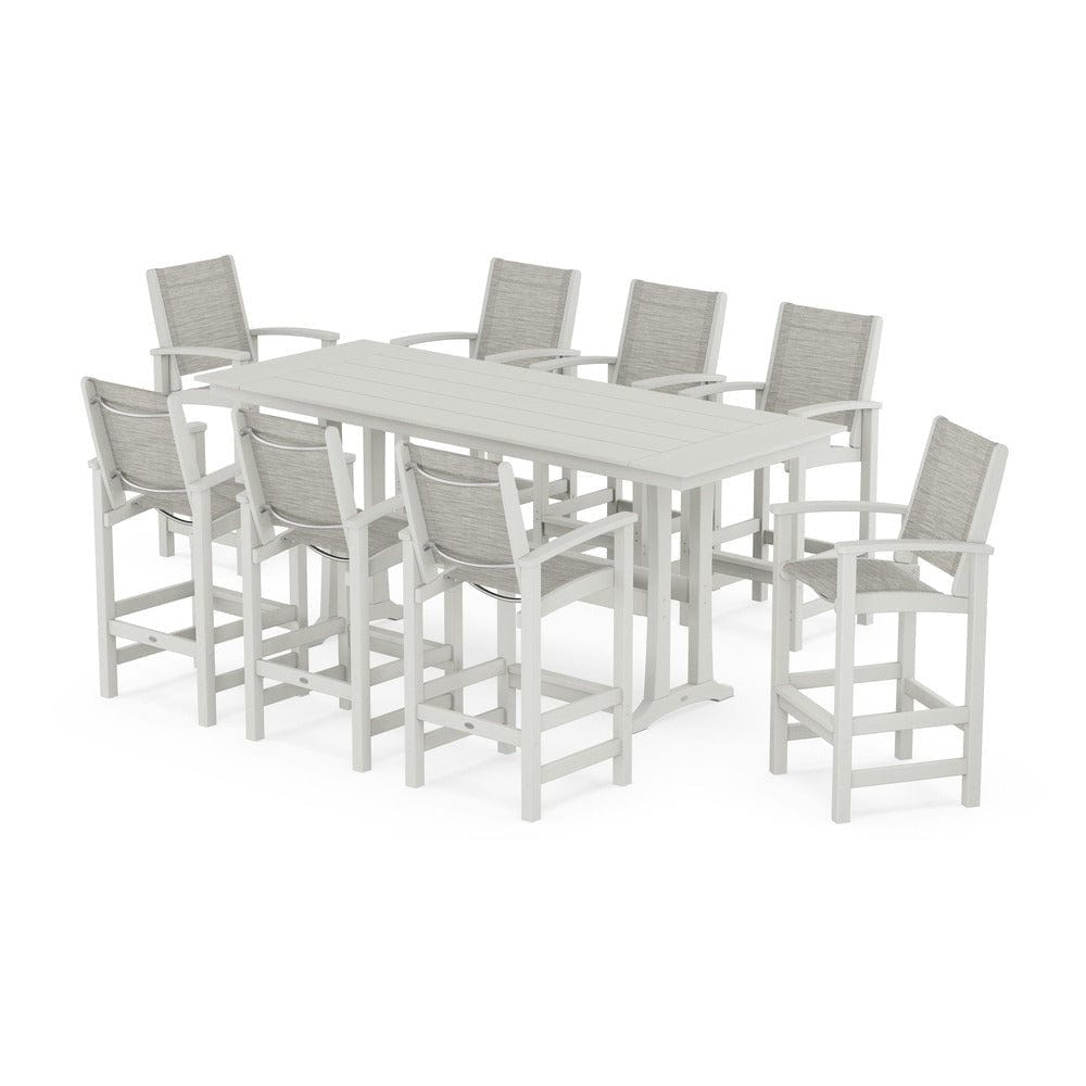 POLYWOOD® Outdoor Furniture POLYWOOD® - Coastal 9-Piece Farmhouse Bar Set with Trestle Legs - PWS1915