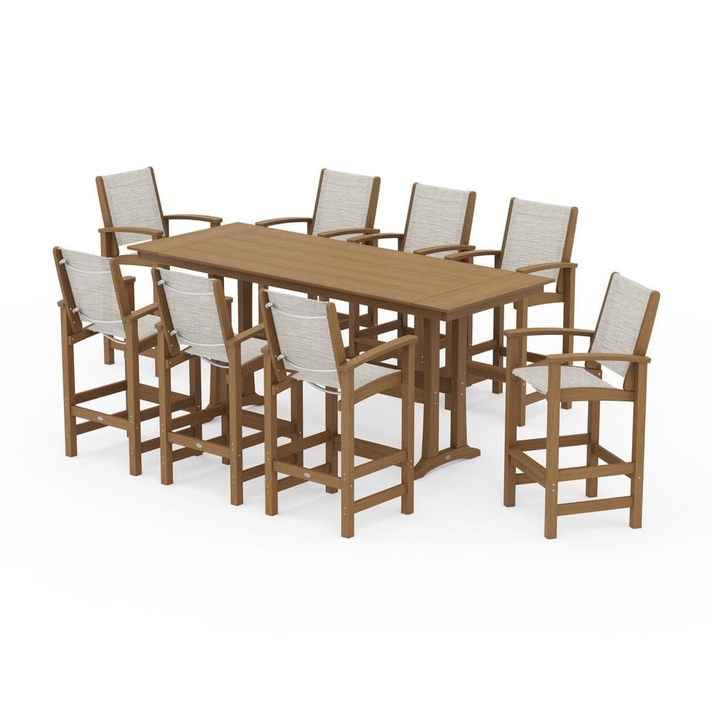 POLYWOOD® Outdoor Furniture POLYWOOD® - Coastal 9-Piece Farmhouse Bar Set with Trestle Legs - PWS1915
