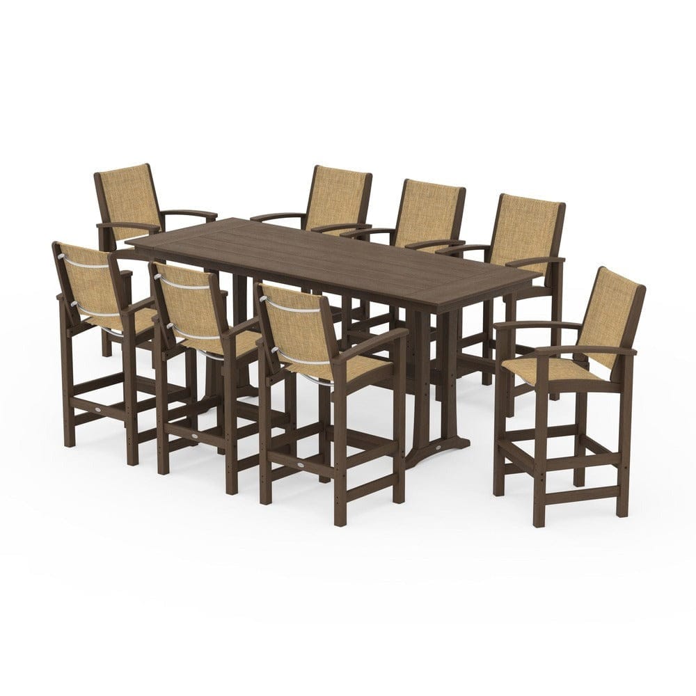 POLYWOOD® Outdoor Furniture POLYWOOD® - Coastal 9-Piece Farmhouse Bar Set with Trestle Legs - PWS1915