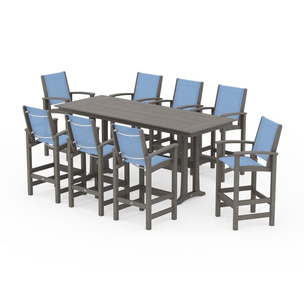 POLYWOOD® Outdoor Furniture POLYWOOD® - Coastal 9-Piece Farmhouse Bar Set with Trestle Legs - PWS1915