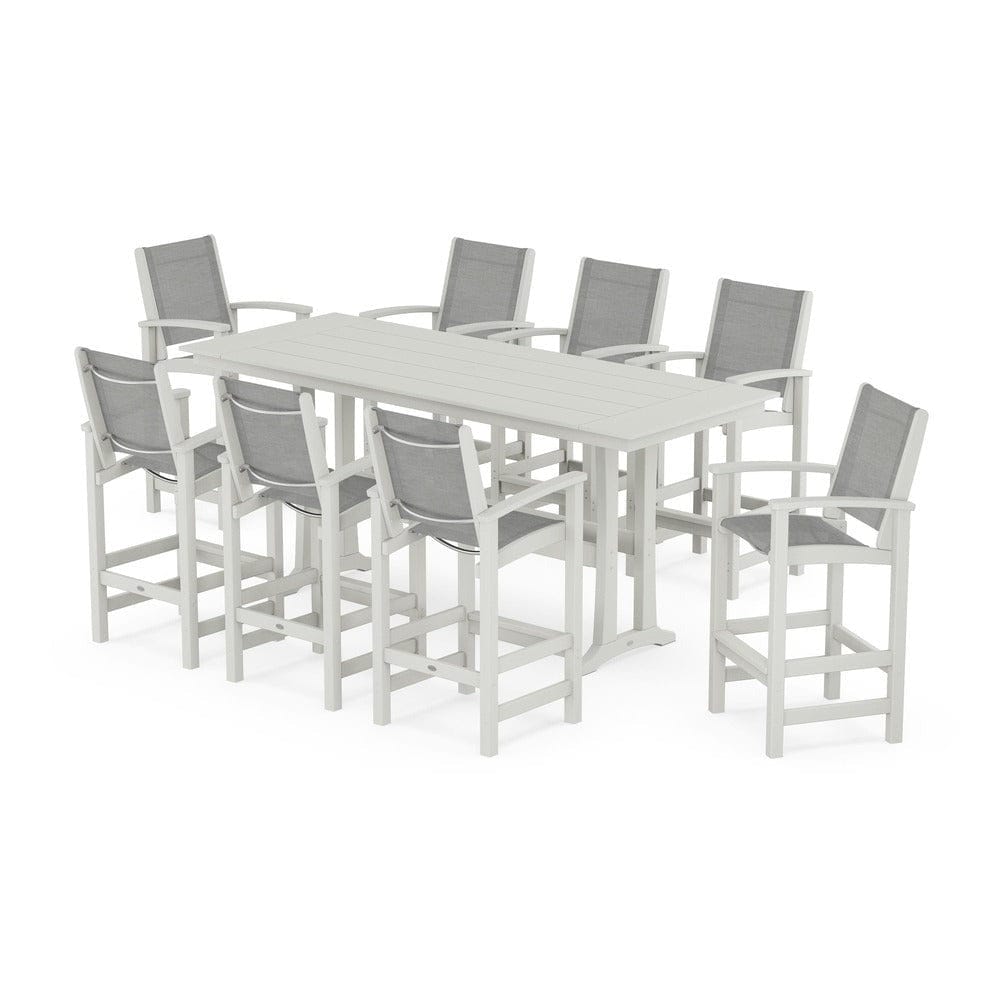 POLYWOOD® - Coastal 9-Piece Farmhouse Bar Set with Trestle Legs - PWS1915 Outdoor Furniture POLYWOOD®