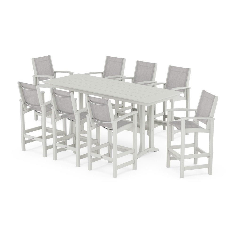 POLYWOOD® Outdoor Furniture POLYWOOD® - Coastal 9-Piece Farmhouse Bar Set with Trestle Legs - PWS1915