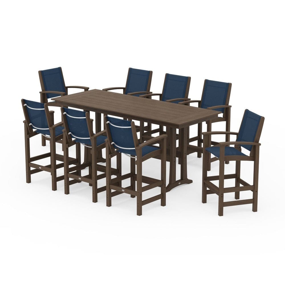 POLYWOOD® Outdoor Furniture POLYWOOD® - Coastal 9-Piece Farmhouse Bar Set with Trestle Legs - PWS1915