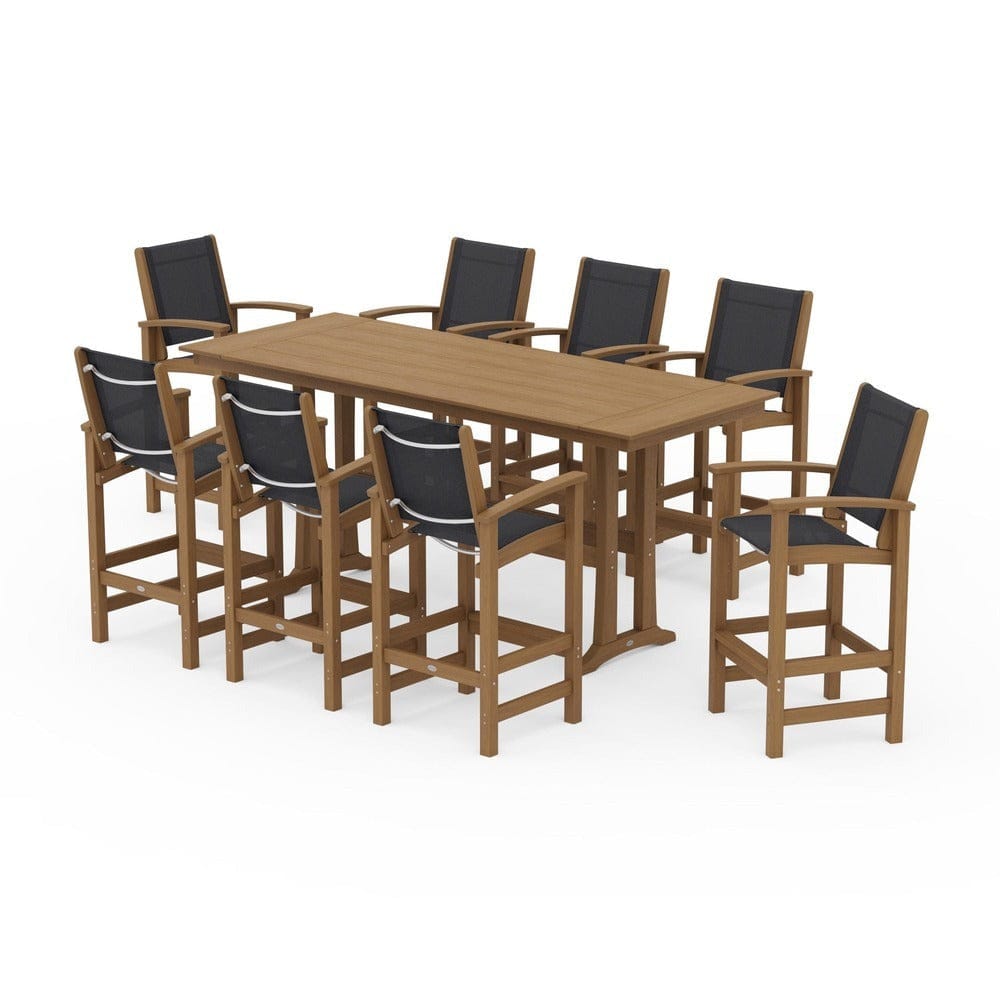POLYWOOD® Outdoor Furniture POLYWOOD® - Coastal 9-Piece Farmhouse Bar Set with Trestle Legs - PWS1915