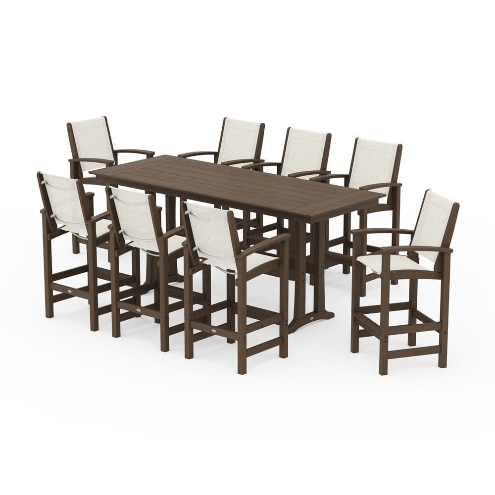 POLYWOOD® Outdoor Furniture POLYWOOD® - Coastal 9-Piece Farmhouse Bar Set with Trestle Legs - PWS1915