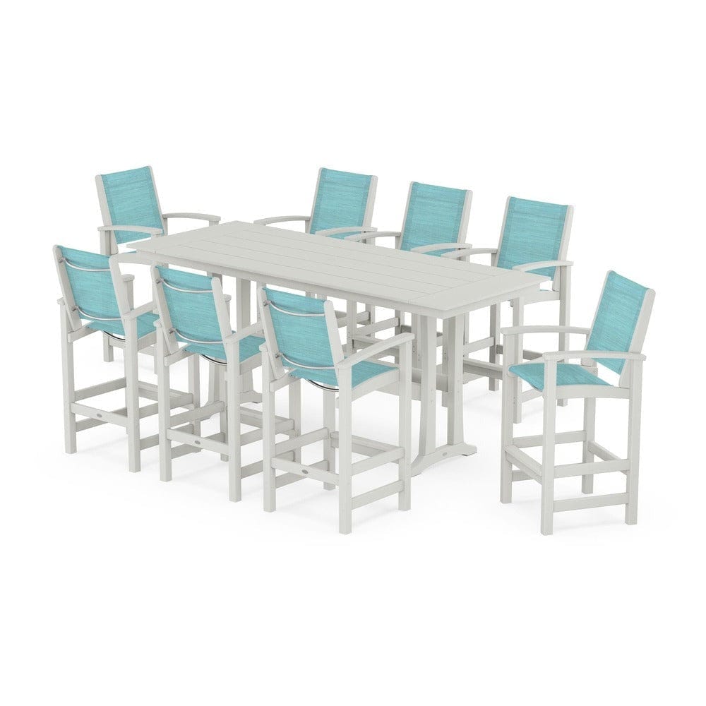 POLYWOOD® Outdoor Furniture POLYWOOD® - Coastal 9-Piece Farmhouse Bar Set with Trestle Legs - PWS1915