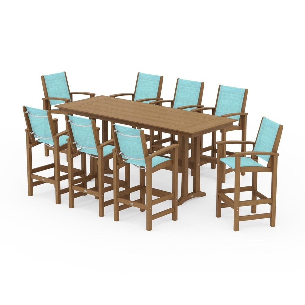 POLYWOOD® Outdoor Furniture POLYWOOD® - Coastal 9-Piece Farmhouse Bar Set with Trestle Legs - PWS1915