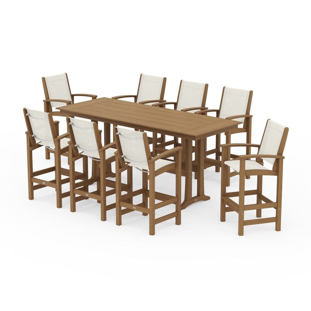 POLYWOOD® Outdoor Furniture POLYWOOD® - Coastal 9-Piece Farmhouse Bar Set with Trestle Legs - PWS1915