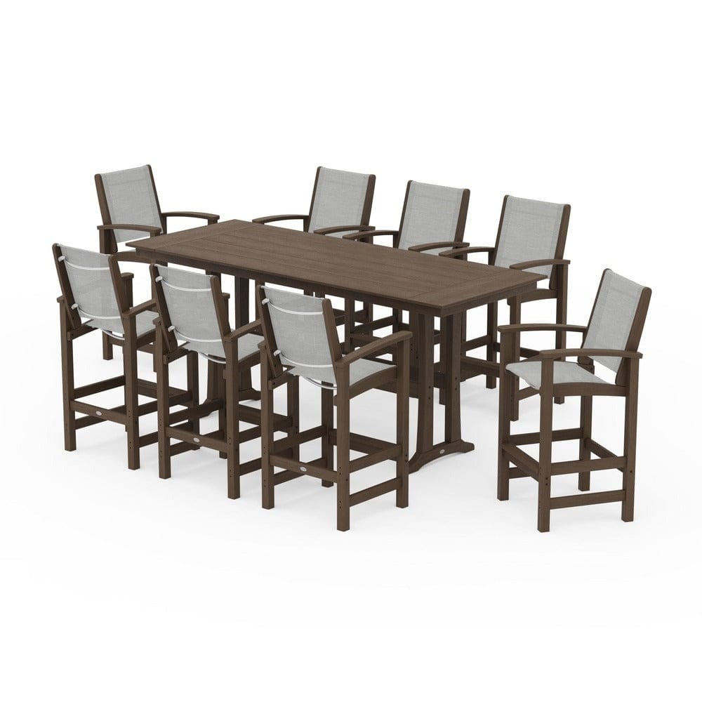 POLYWOOD® Outdoor Furniture POLYWOOD® - Coastal 9-Piece Farmhouse Bar Set with Trestle Legs - PWS1915