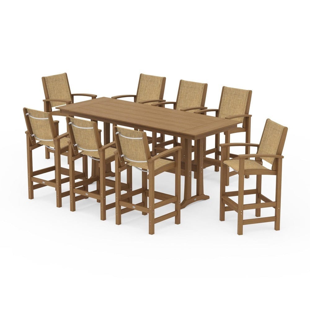 POLYWOOD® Outdoor Furniture POLYWOOD® - Coastal 9-Piece Farmhouse Bar Set with Trestle Legs - PWS1915