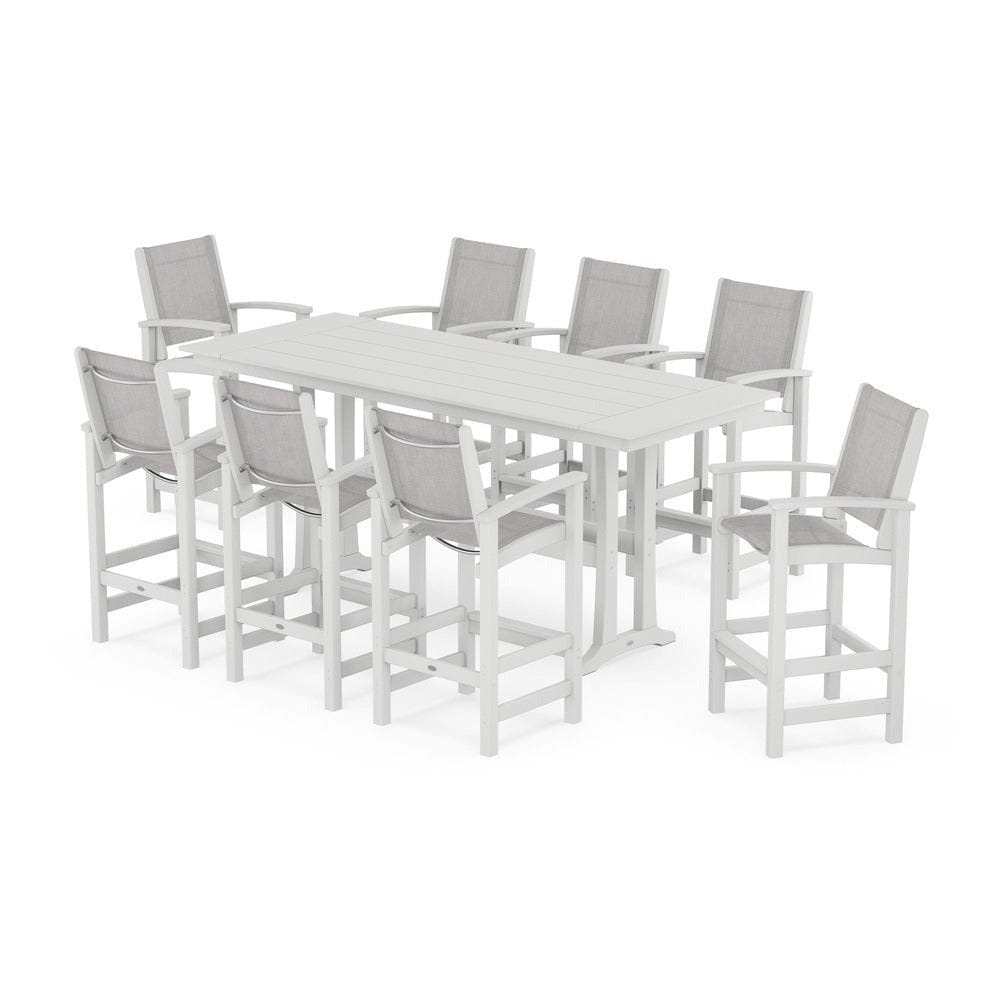 POLYWOOD® - Coastal 9-Piece Farmhouse Bar Set with Trestle Legs - PWS1915 Outdoor Furniture POLYWOOD®