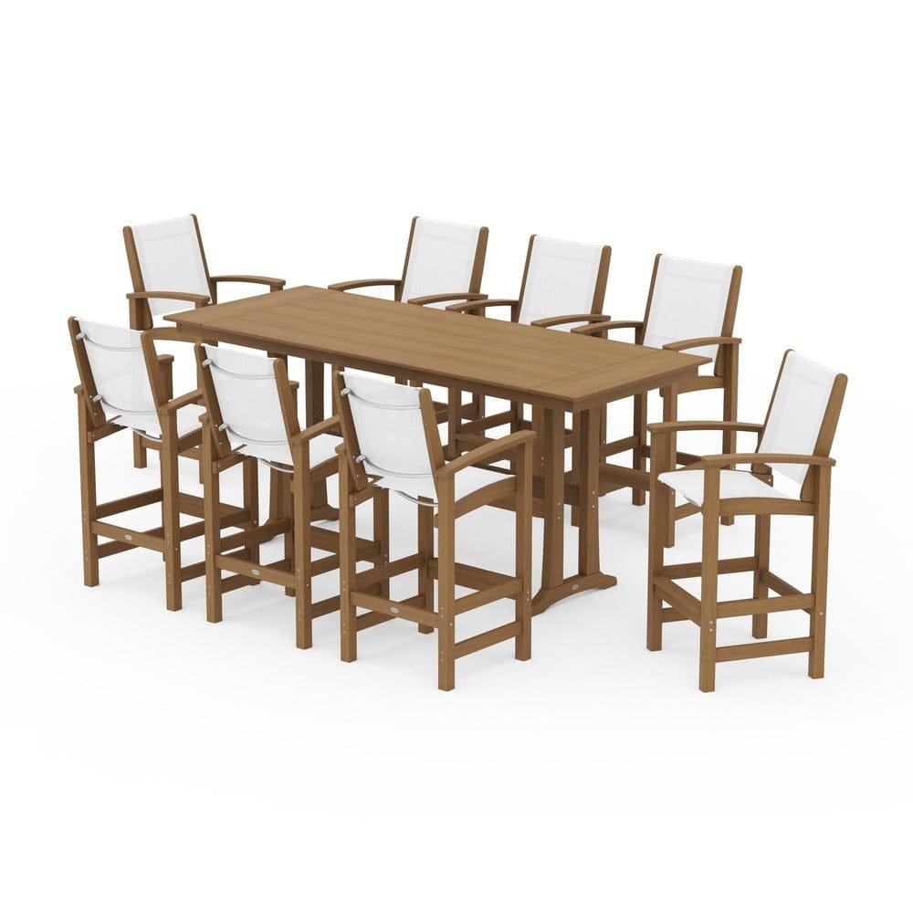 POLYWOOD® Outdoor Furniture POLYWOOD® - Coastal 9-Piece Farmhouse Bar Set with Trestle Legs - PWS1915