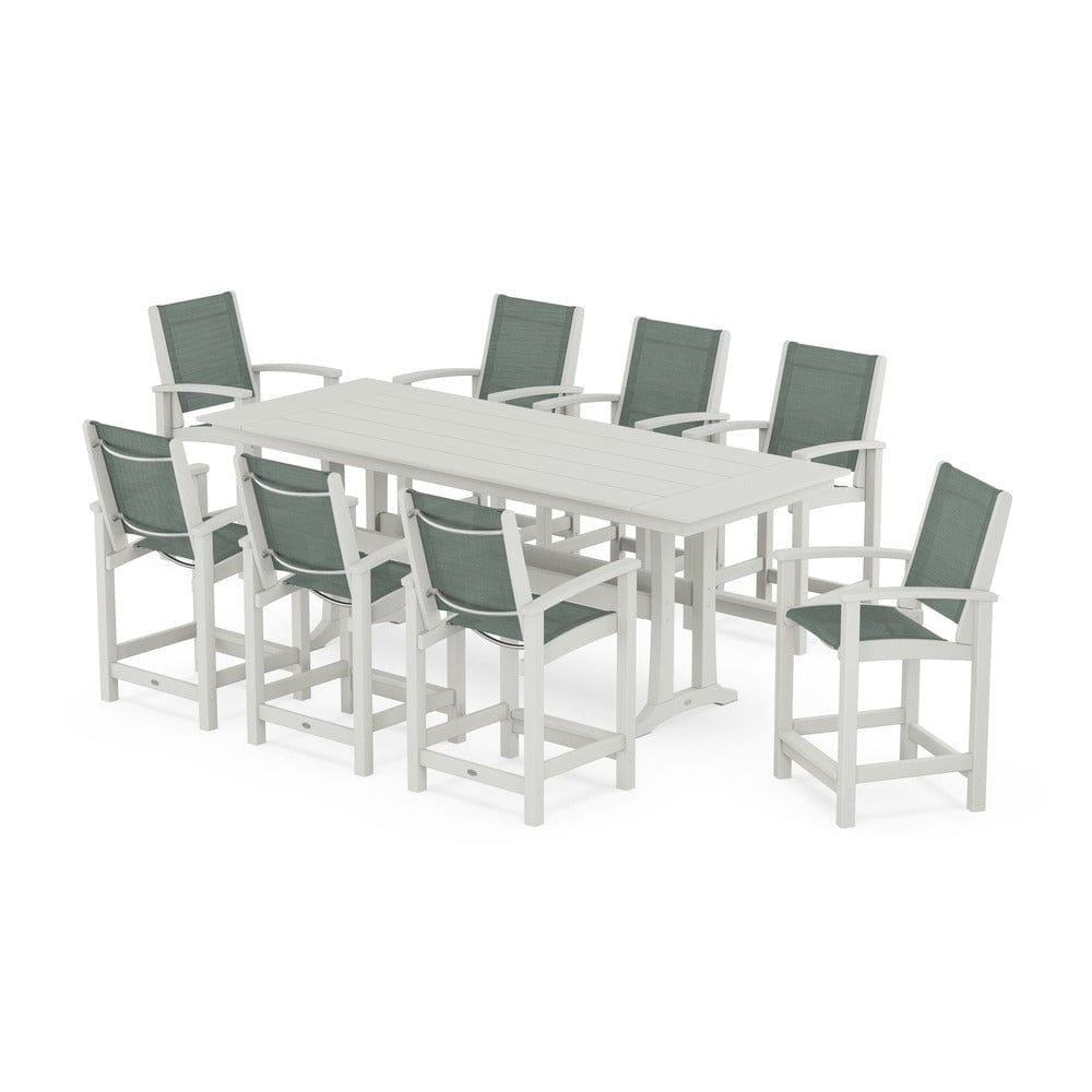 POLYWOOD® Outdoor Furniture POLYWOOD® - Coastal 9-Piece Farmhouse Counter Set with Trestle Legs - PWS1898