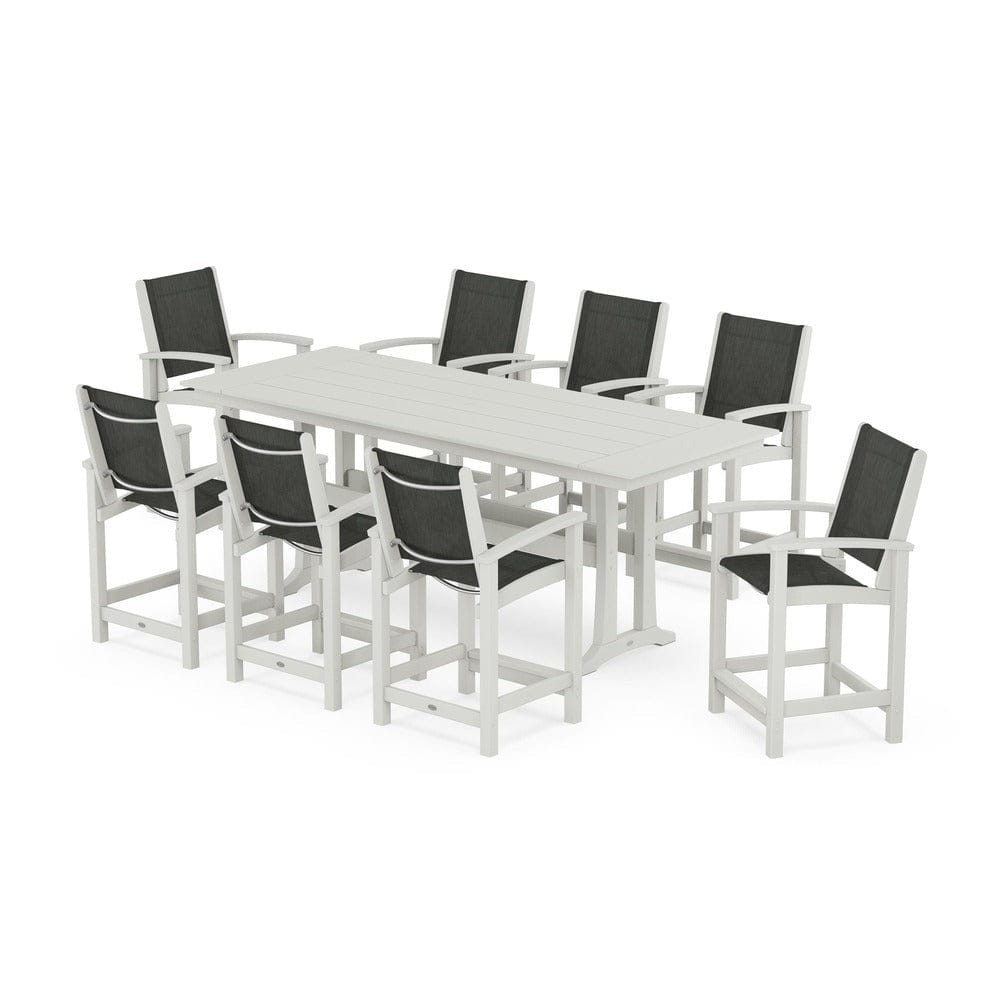POLYWOOD® Outdoor Furniture POLYWOOD® - Coastal 9-Piece Farmhouse Counter Set with Trestle Legs - PWS1898