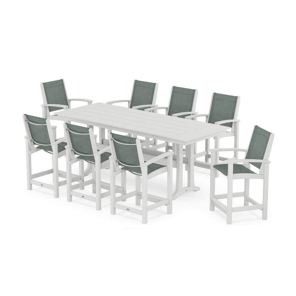 POLYWOOD® - Coastal 9-Piece Farmhouse Counter Set with Trestle Legs - PWS1898